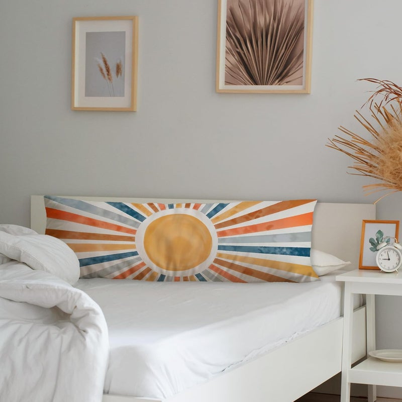 Exqcom Store Boho Abstract Colorful Sun Body Pillow Covers 20x54, Boho Room Decor, Retro Mid Century Modern Sunrise Sunset Long Body Pillow Case Cover with Hidden Zipper for Women Men Adults - Image 3